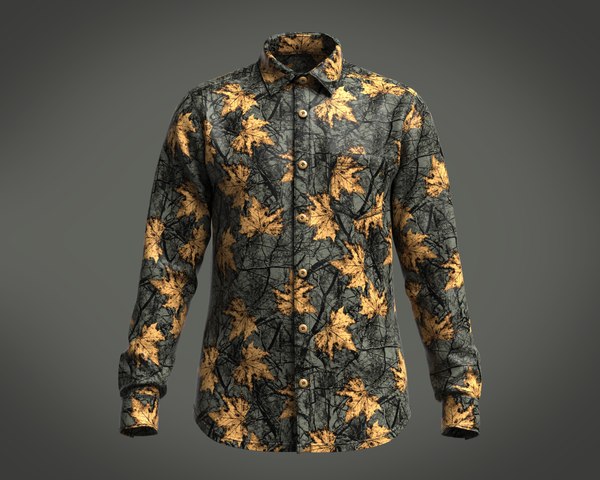 Printed Solid White Fabric with Grey Leaf Pattern Classic Custom Shirt
