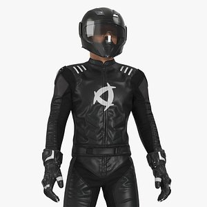 Motorcycle Rider in Protective Riding Gear Standing