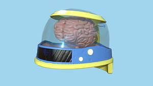 3D SciFi Brain Helmet 07 Blue Cartoon - Character Design Fashion