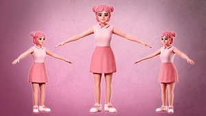 3D Cartoon Character - Cute Female Character with pink cloths