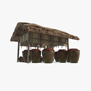 3D Asian ancient architecture thatched pergola