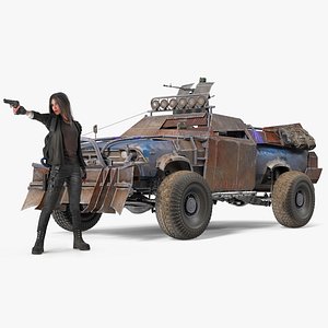 Rigged Woman with Post Apocalypse Car Collection model