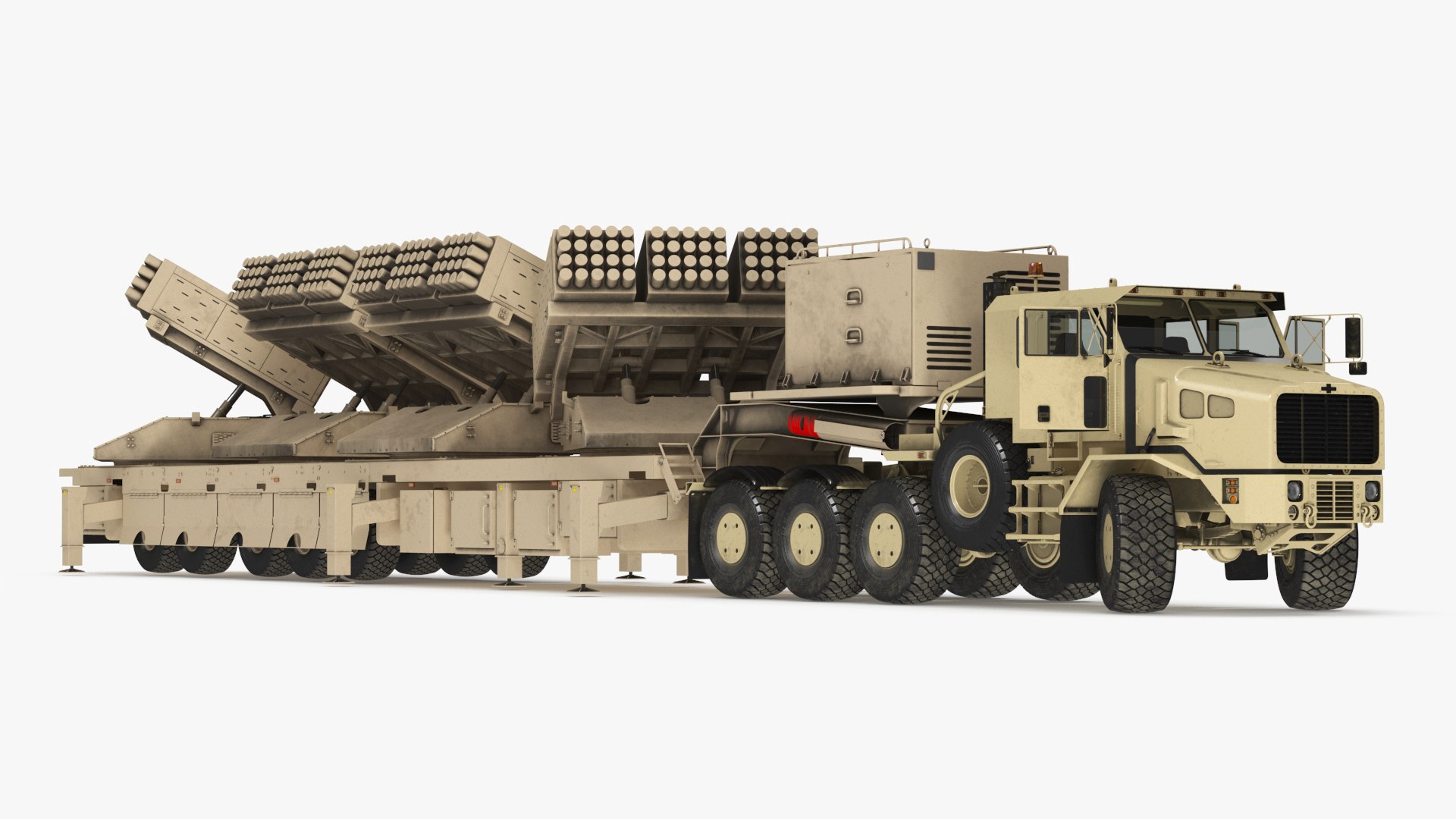 Rocket Launch System Jobaria with Oshkosh Transporter Sand Rigged 3D model preview