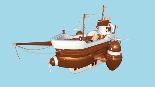 Cartoon Airship 05 Wood Brown - Low Poly Ship model