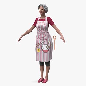 3D Kitchen Style Chinese Elderly Woman A-Pose model