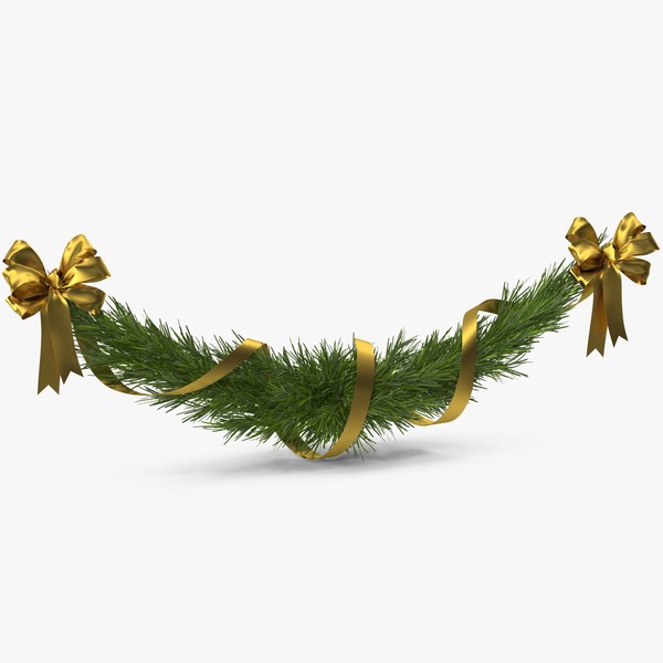 Christmas Garland v 3 with Gold Bows and Ribbon model