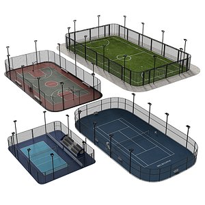 Sports Courts Pack  Football Basketball Volleyball Tennis 3D Model 3D model