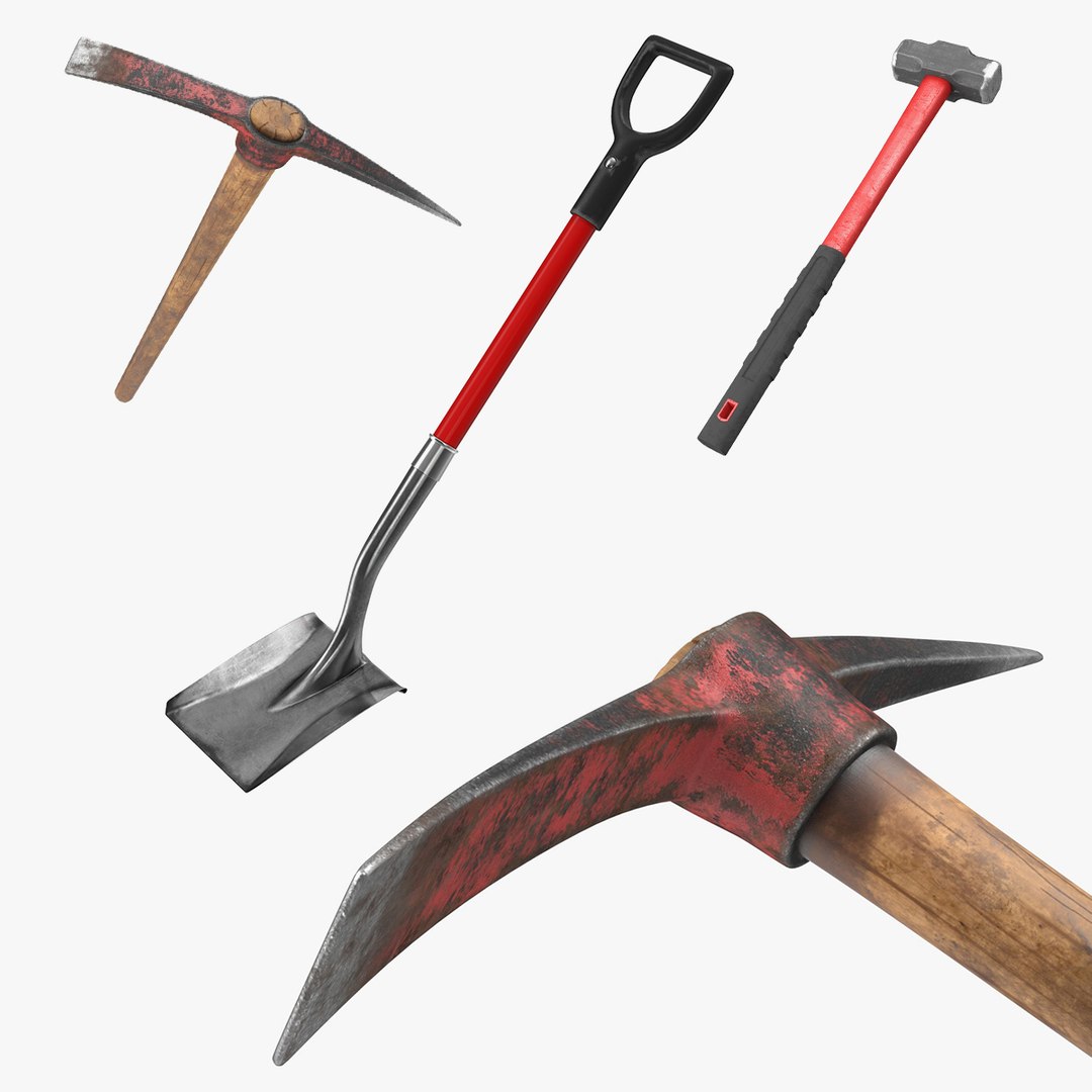 Pickaxe Shovel and Hammer Collection 3D model preview