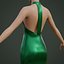 Green silk satin prom dress - halter neck backless gown