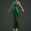 Green silk satin prom dress - halter neck backless gown