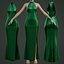 Green silk satin prom dress - halter neck backless gown