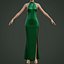 Green silk satin prom dress - halter neck backless gown