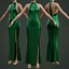 Green silk satin prom dress - halter neck backless gown