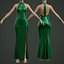 Green silk satin prom dress - halter neck backless gown