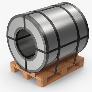 Steel Coil On Wooden Pallet 3D model