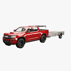 Generic Pickup Truck with Small Crane and Trailer