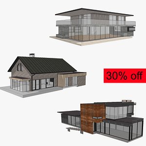 Modern Villa 3D Model Pack – 3 Houses Bundle | Architectural Models