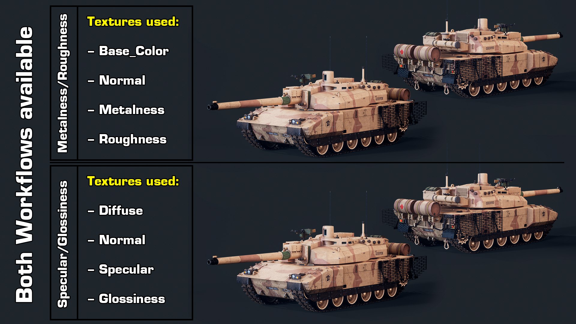 3D Rigged AMX56 Leclerc GameReady LODs model https://p.turbosquid.com/ts-thumb/Vs/iAbQvo/Fe/both_workflows/png/1668344790/1920x1080/fit_q87/b252aba269744e3f58a87ff79da6f59c8a2baa04/both_workflows.jpg