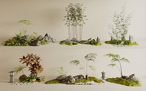 3D Landscape gardening plants courtyard landscape potted plants model