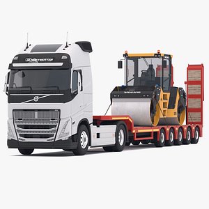 Volvo fh16 2021 and Lowboy Trailer with Volvo DD105 Road Roller Compactor