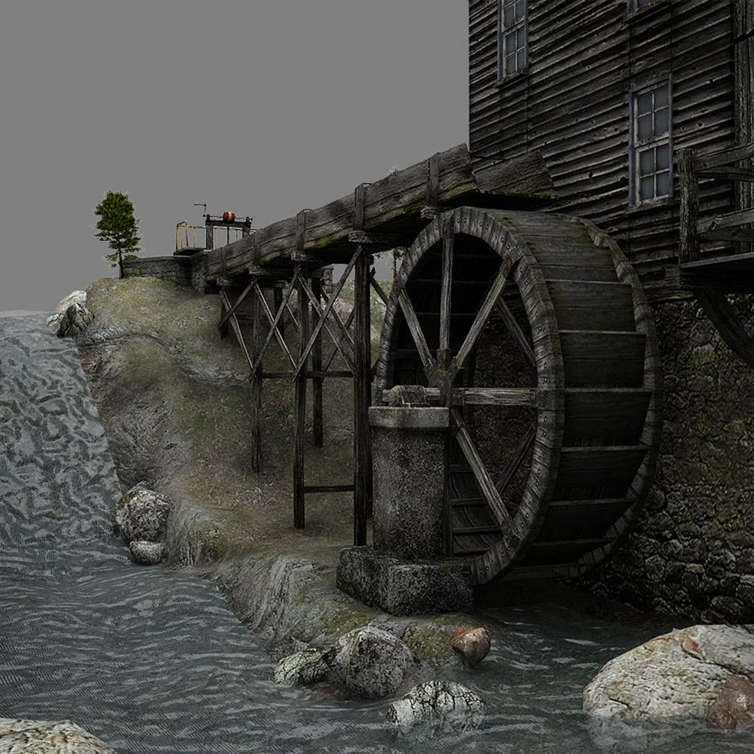 Watermill Scene 3d Model