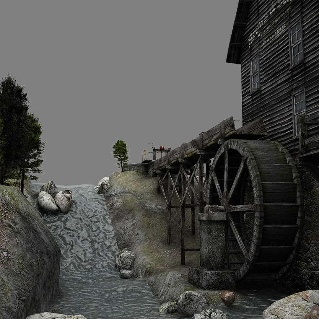 Watermill Scene 3d Model