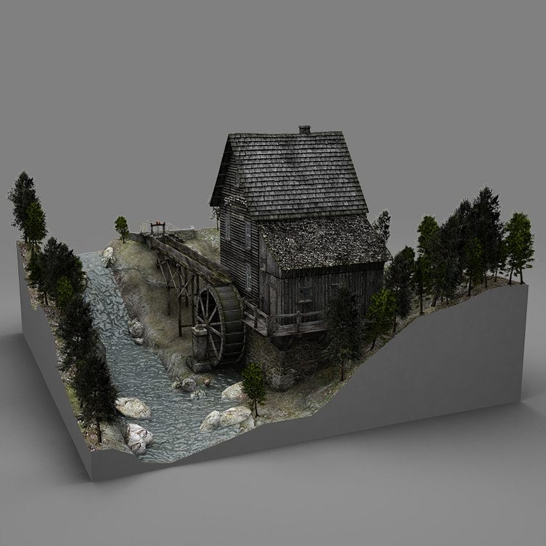 Watermill Scene 3d Model