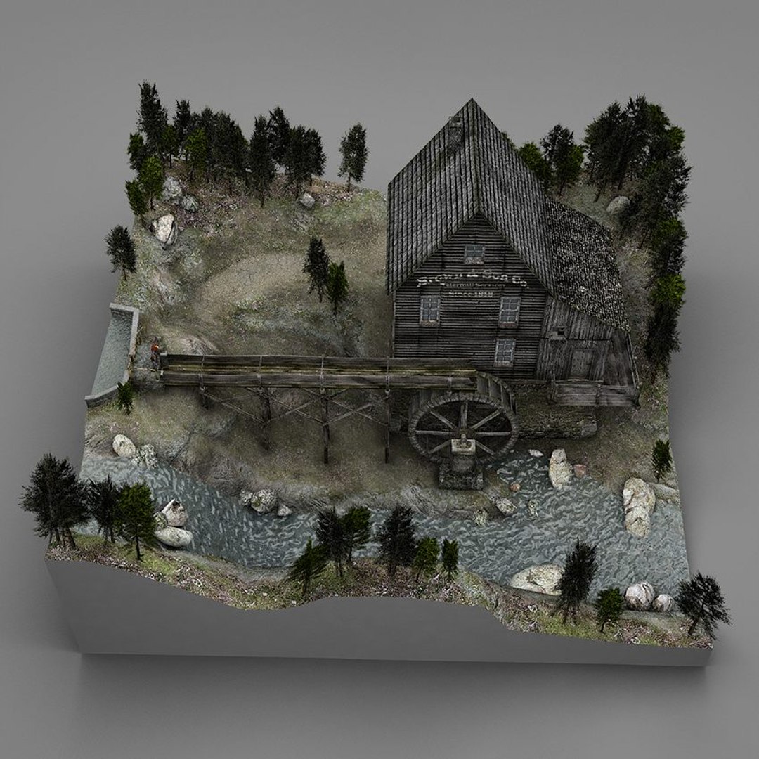 Watermill Scene 3d Model
