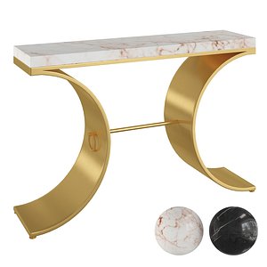3D Modern Narrow Console Table with Wood Top Metal Pedestal