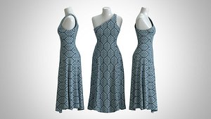 3D Woman Dress 2 Blue Topical Leaf