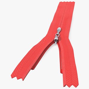 Nylon Invisible Zipper with Slider Red 3D model