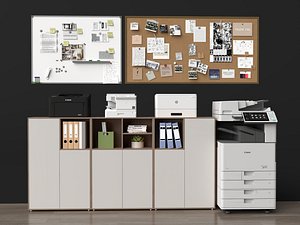 3D Office Sideboard Printer Notice Board Props Set model