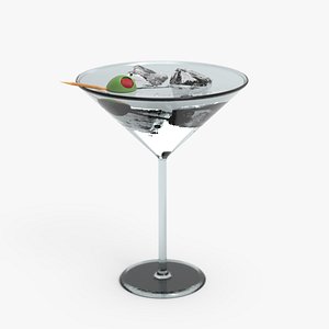 Martini glass with olive 3D model