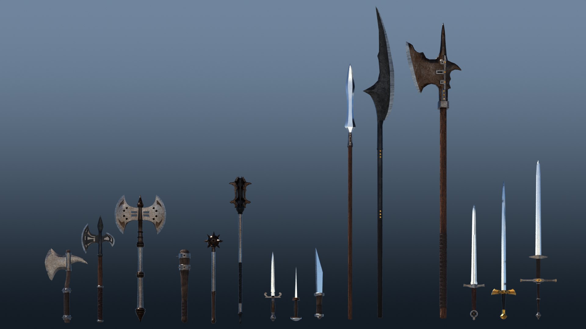 3D Medieval Meele Weapons https://p.turbosquid.com/ts-thumb/Vt/raFNvZ/en/medievalweaponspackcollection1/png/1720980524/1920x1080/fit_q87/27b89eceebf525ad6bc57e6db51326973ecd221d/medievalweaponspackcollection1.jpg