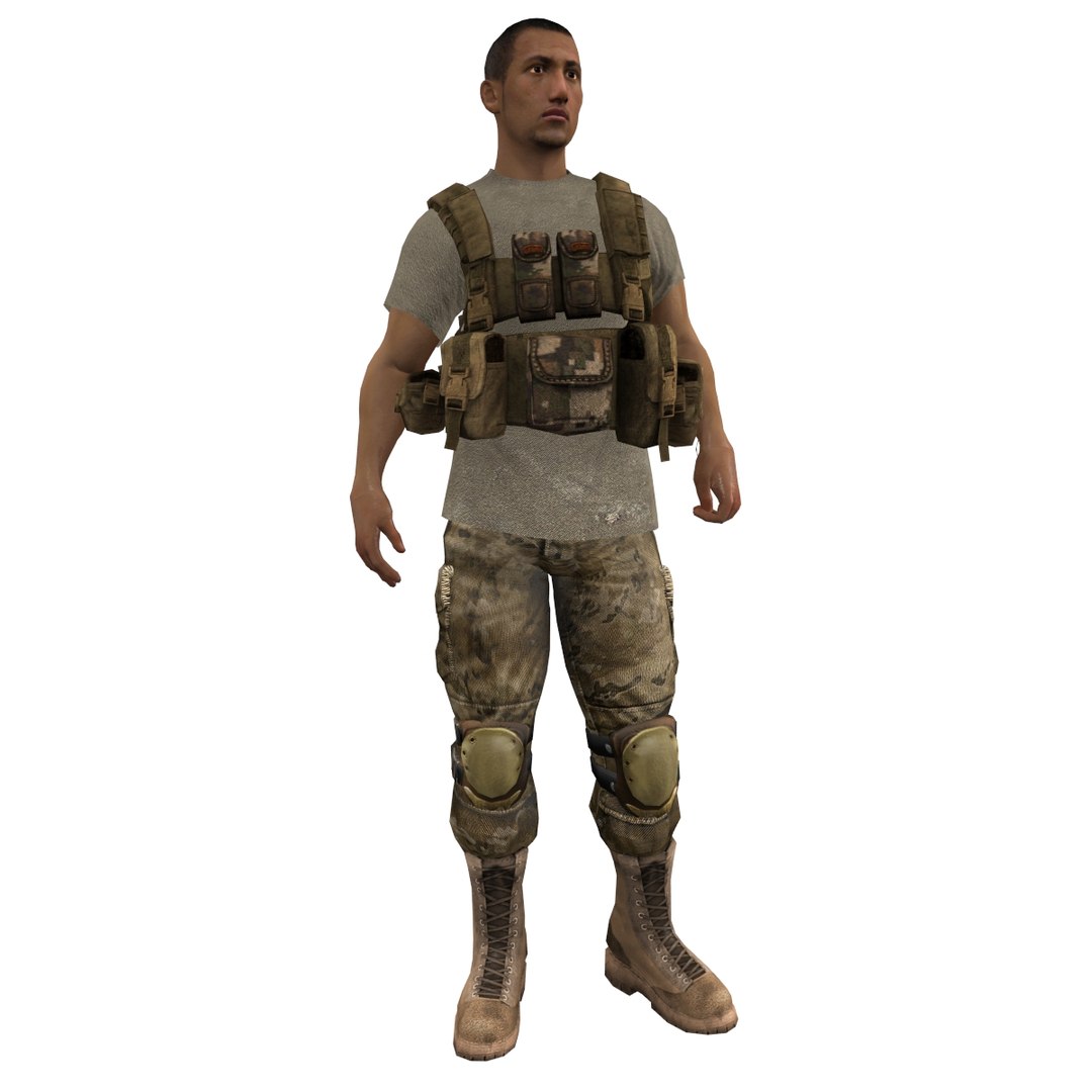 3d model of mercenary rigged soldier