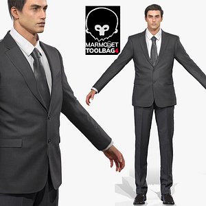 3D Business man in a black Suit Game Assests Marmoset toolbag 4 Low-poly 3D model