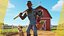 Farmer Cartoon Character in Overalls Artistic Realism Low-poly 3D model