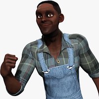Farmer Cartoon Character in Overalls Artistic Realism Low-poly 3D model