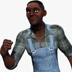 Farmer Cartoon Character in Overalls Artistic Realism Low-poly 3D model