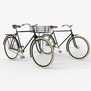 3D model Black Retro City Bicycle with Basket