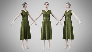 3D Dress 02 Olive Green Velvet With Design model