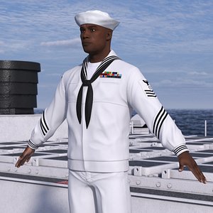 Black Man US Navy Sailor A-Pose 3D model