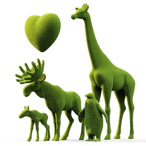 Topiary Bacho Giraffe Elk Calf Penguin and Heart 3D