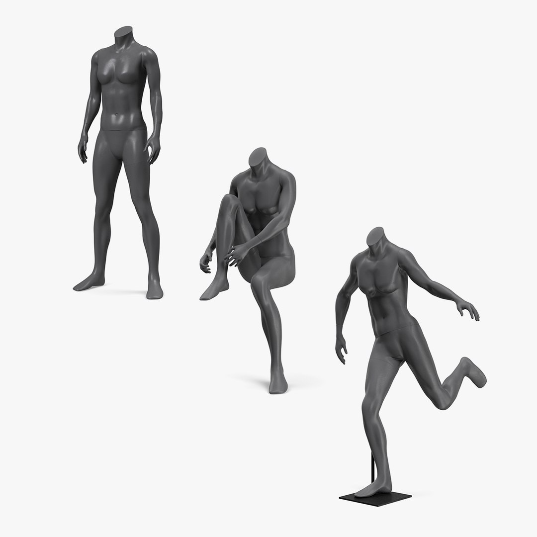 Female Sports Mannequins Black Collection 3D model preview