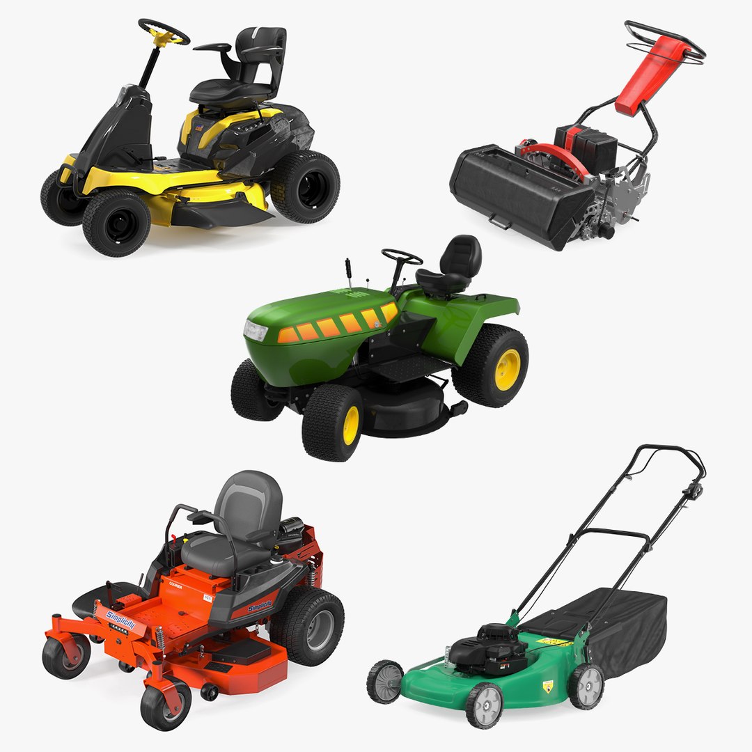 Lawn Mowers Collection 3 3D model for industrial visualization, technical presentation, simulation, product rendering, and animation