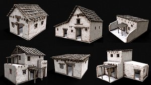 Low Poly Village White Clay House Collection 3D model