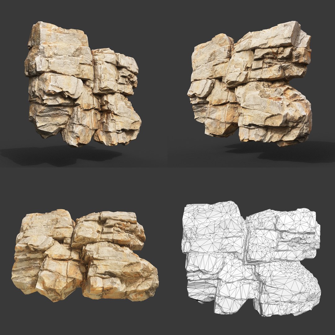 3D 8 Low Poly PBR Yellow Cliff Face - Ultra HD 16K Texture Model ...