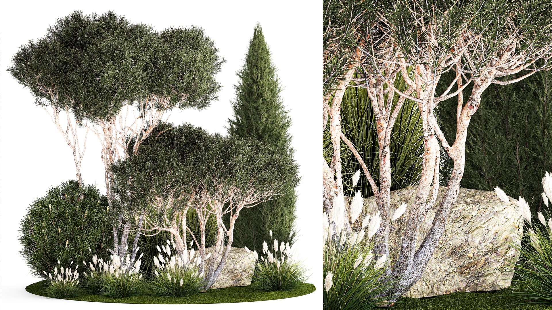 3D Beautiful Plants Alpine Hill Pine Bonsai Bushes Grass 1339 Model ...