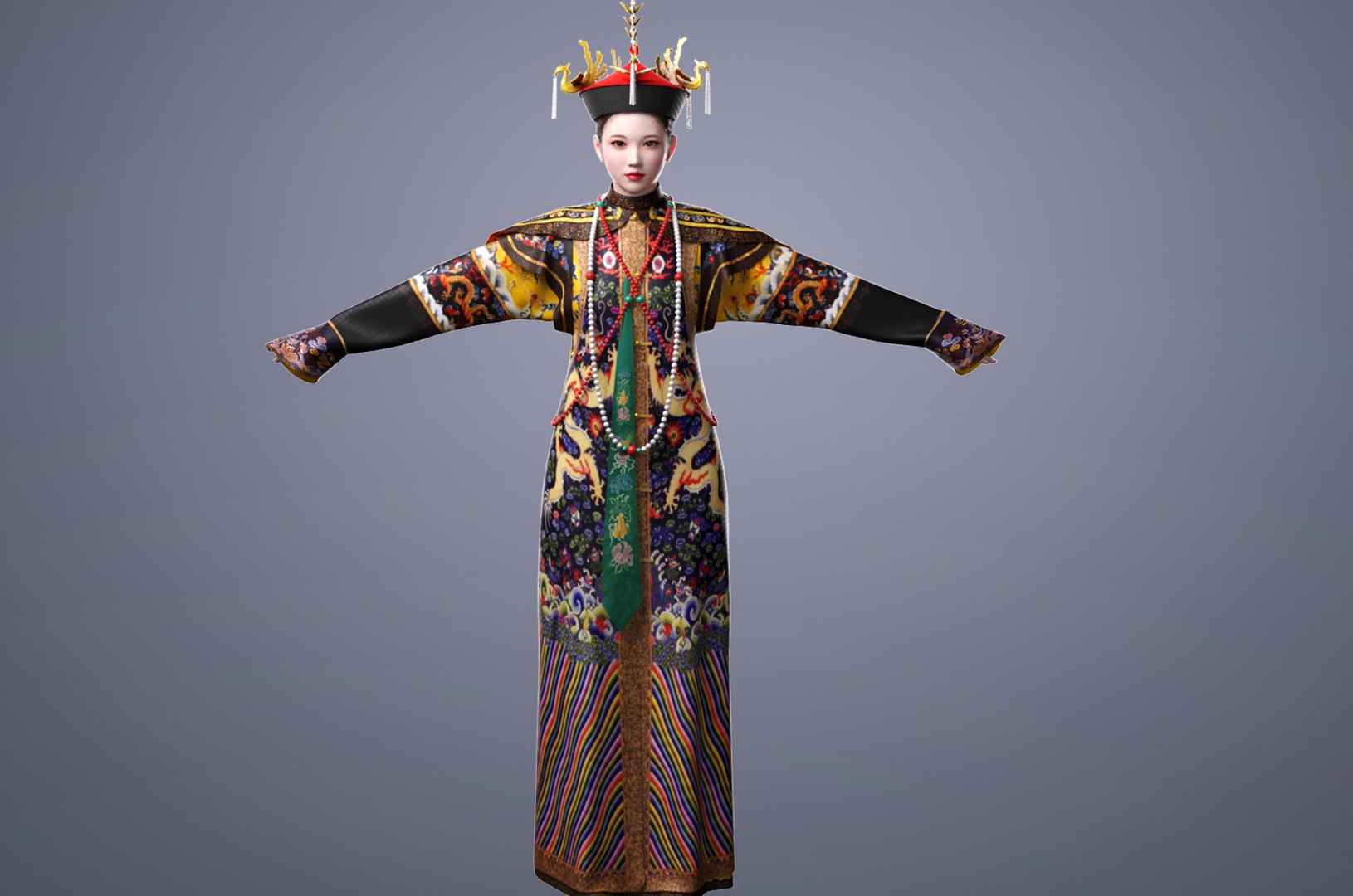 Chinese Empress of Qing Dynasty 3D model https://p.turbosquid.com/ts-thumb/Vv/Jb3RQn/Y7/pic3/jpg/1623720416/1920x1080/fit_q87/64a646219503d3f44b785669c8146202000272ed/pic3.jpg