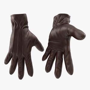 Brown Leather Gloves 3D Model